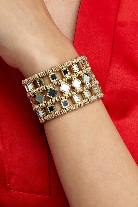 House Of Tuhina Gold Plated Mirrors Studded Falak Mumtaz Bracelet 