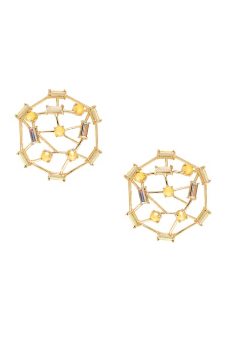 Shop Esme By Aashna Dalmia Yellow Embellished Abstract Shaped Studs at Aza Fashions Shop_Esme By Aashna Dalmia_Yellow Embellished Abstract Shaped Studs _at_Aza_Fashions