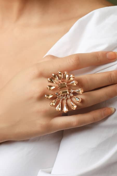 Esme by Aashna Dalmia Silver Plated Artificial Stones Floral Crystal Ring 