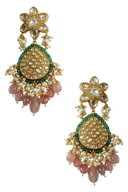 Shop_Riana Jewellery_Gold Plated Real Jadtar Stones Earrings _at_Aza_Fashions