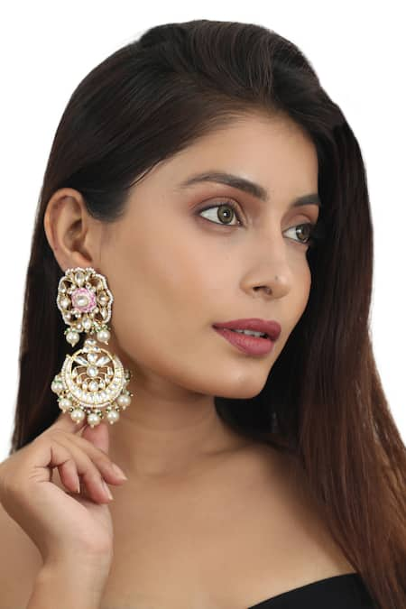 Riana Jewellery Gold Plated Real Jadtar Stones Meenakari Chandbalis 