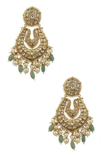 White Jadtar Earrings With Maroon Drops