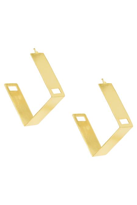 Shop_Varnika Arora_Gold Plated Geometric Hoop Earrings _at_Aza_Fashions