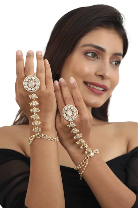 Riana Jewellery Floral Embellished Hathphools - Set of 2 