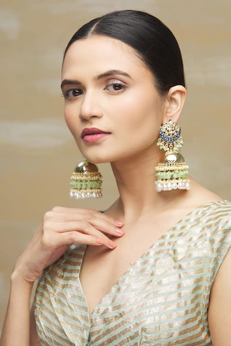 Moh-Maya by Disha Khatri Meenakari Blue Pearl Drop Jhumkas 