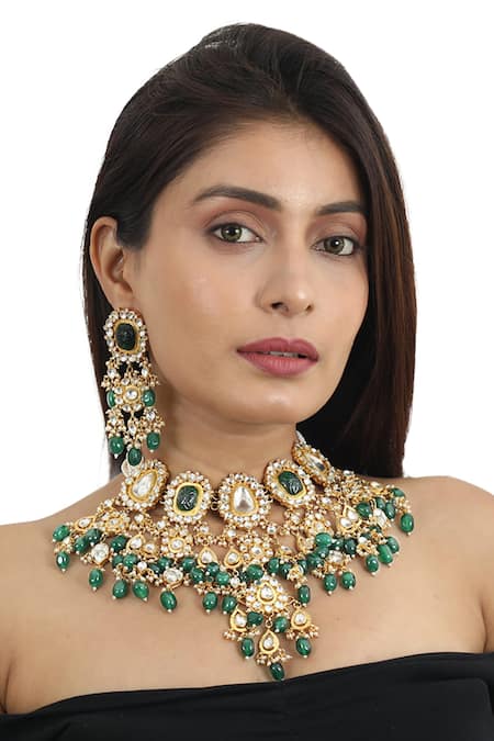 Riana Jewellery Floral Stone Embellished Choker Set 