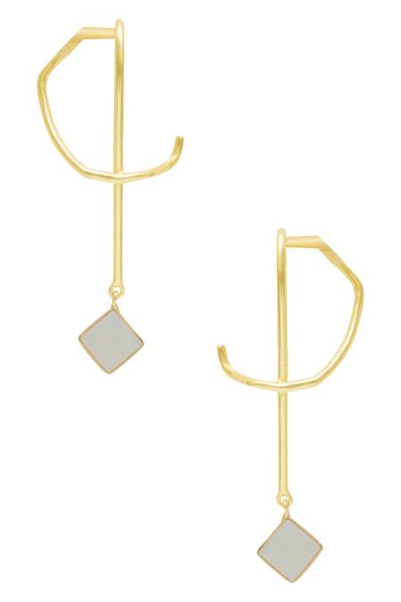 Shop_Varnika Arora_Gold Plated Stones Abstract Long Earrings _at_Aza_Fashions