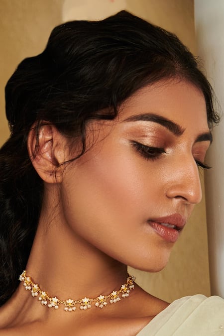 Zariin Enamelled Lotus Silk Collar Necklace 