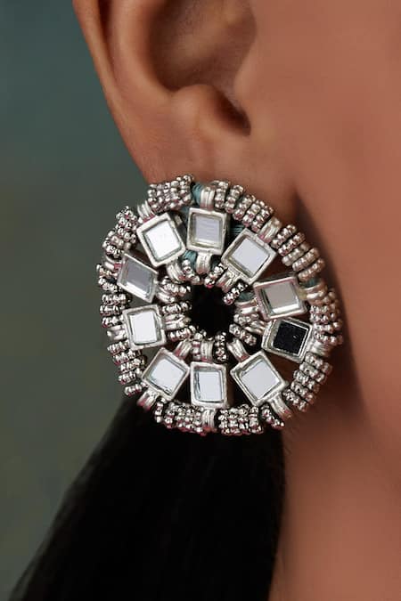 House Of Tuhina Saar Mirror Embellished Stud Earrings 