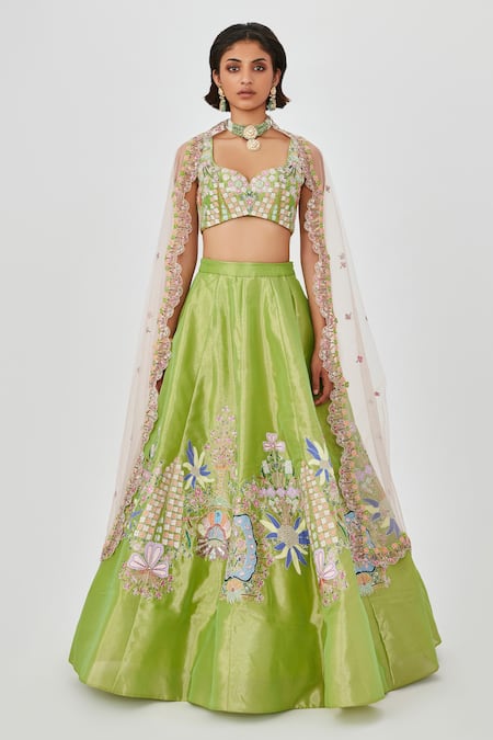 Aisha Rao Saira Floral Applique & Crystal Embellished 10 Kali Bridal Lehenga Set 