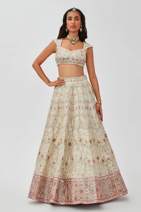 Aisha Rao Ivory Tissue Mahnaz Floral Applique And Mirror Work 12 Kali Bridal Lehenga Set Online at Aza Fashions Aisha Rao_Ivory Tissue Mahnaz Floral Applique And Mirror Work 12 Kali Bridal Lehenga Set _Online_at_Aza_Fashions