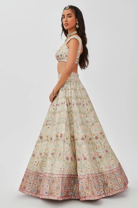 Buy Aisha Rao Ivory Tissue Mahnaz Floral Applique And Mirror Work 12 Kali Bridal Lehenga Set Online at Aza Fashions Buy_Aisha Rao_Ivory Tissue Mahnaz Floral Applique And Mirror Work 12 Kali Bridal Lehenga Set _Online_at_Aza_Fashions