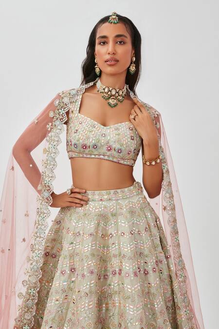 Aisha Rao Ivory Tissue Mahnaz Floral Applique And Mirror Work 12 Kali Bridal Lehenga Set at Aza Fashions Aisha Rao_Ivory Tissue Mahnaz Floral Applique And Mirror Work 12 Kali Bridal Lehenga Set _at_Aza_Fashions
