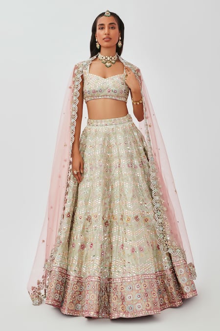 Aisha Rao Mahnaz Mirror Work 16 Kali Bridal Lehenga Set 