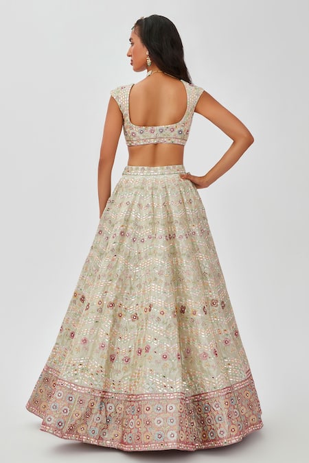 Shop Aisha Rao Ivory Tissue Sequins, Mirrors, Beads, Mahnaz Work 16 Kali Bridal Lehenga Set at Aza Fashions Shop_Aisha Rao_Ivory Tissue Sequins, Mirrors, Beads, Mahnaz Work 16 Kali Bridal Lehenga Set _at_Aza_Fashions