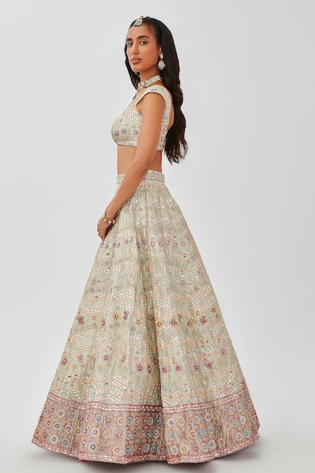 Shop Aisha Rao Ivory Tissue Sequins, Mirrors, Beads, Mahnaz Work 16 Kali Bridal Lehenga Set Online at Aza Fashions Shop_Aisha Rao_Ivory Tissue Sequins, Mirrors, Beads, Mahnaz Work 16 Kali Bridal Lehenga Set _Online_at_Aza_Fashions