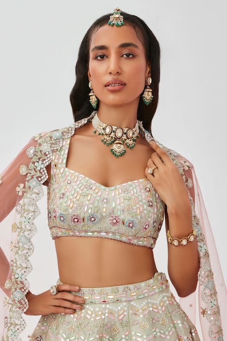 Aisha Rao Ivory Tissue Sequins, Mirrors, Beads, Mahnaz Work 16 Kali Bridal Lehenga Set at Aza Fashions Aisha Rao_Ivory Tissue Sequins, Mirrors, Beads, Mahnaz Work 16 Kali Bridal Lehenga Set _at_Aza_Fashions