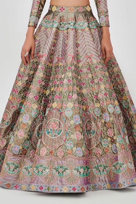 Buy Aisha Rao Multi Color Tissue Armina Flower Bloom Applique 16 Kali Bridal Lehenga Set Online at Aza Fashions Buy_Aisha Rao_Multi Color Tissue Armina Flower Bloom Applique 16 Kali Bridal Lehenga Set _Online_at_Aza_Fashions