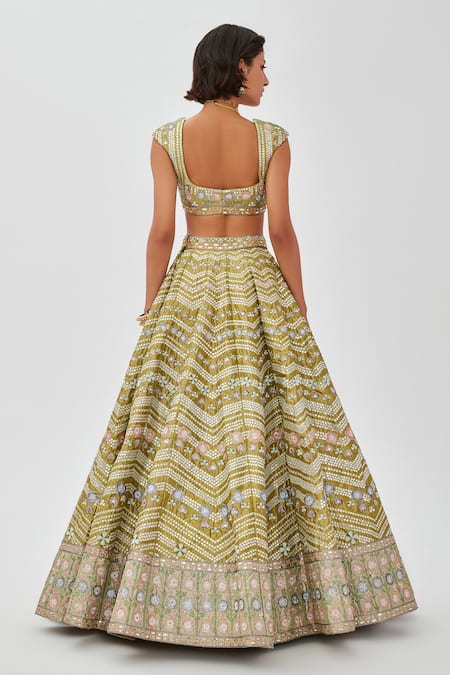 Shop Aisha Rao Green Tissue Sequins, Mahin Chevron Mirror Work 10 Kali Bridal Lehenga Set at Aza Fashions Shop_Aisha Rao_Green Tissue Sequins, Mahin Chevron Mirror Work 10 Kali Bridal Lehenga Set _at_Aza_Fashions