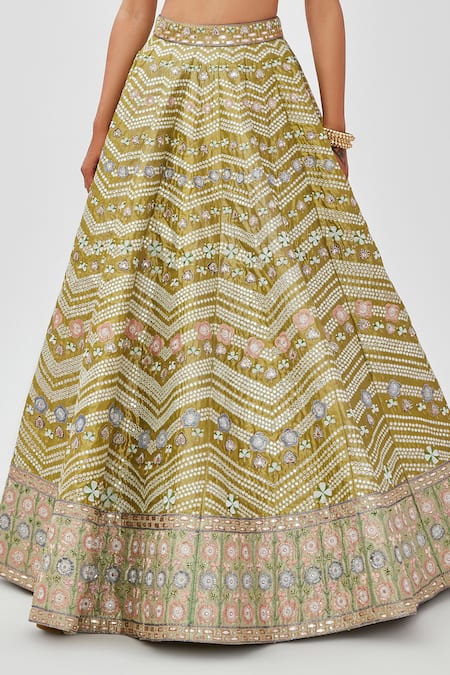Buy Aisha Rao Green Tissue Sequins, Mahin Chevron Mirror Work 10 Kali Bridal Lehenga Set Online at Aza Fashions Buy_Aisha Rao_Green Tissue Sequins, Mahin Chevron Mirror Work 10 Kali Bridal Lehenga Set _Online_at_Aza_Fashions