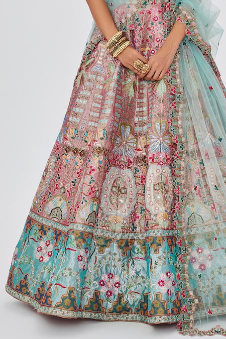 Aisha Rao Multi Color Tissue Mehr Floral Bouquet Applique 12 Kali Bridal Lehenga Set Online at Aza Fashions Aisha Rao_Multi Color Tissue Mehr Floral Bouquet Applique 12 Kali Bridal Lehenga Set _Online_at_Aza_Fashions