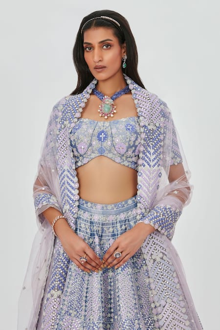 Shop Aisha Rao Purple Tissue Embroidery, Ziba Work Embellished 16 Kali Bridal Lehenga Set Online at Aza Fashions Shop_Aisha Rao_Purple Tissue Embroidery, Ziba Work Embellished 16 Kali Bridal Lehenga Set _Online_at_Aza_Fashions