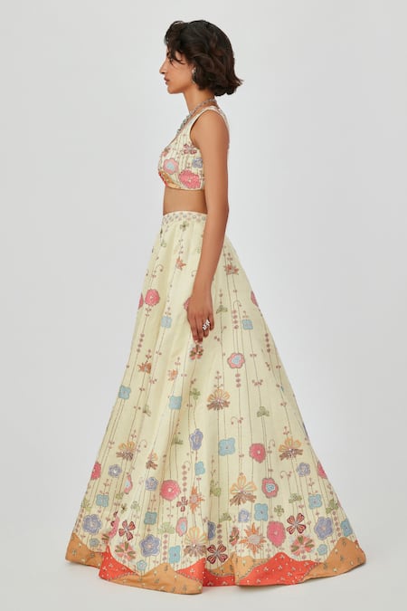 Shop Aisha Rao Ivory Net Embroidery, Floral Print And Embellished 10 Kali Bridal Lehenga Set Online at Aza Fashions Shop_Aisha Rao_Ivory Net Embroidery, Floral Print And Embellished 10 Kali Bridal Lehenga Set _Online_at_Aza_Fashions