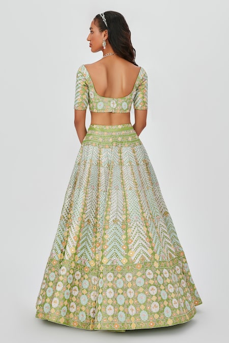 Shop Aisha Rao Green Tissue Embroidery Ziba Floral Embellished 12 Kali Bridal Lehenga Set at Aza Fashions Shop_Aisha Rao_Green Tissue Embroidery Ziba Floral Embellished 12 Kali Bridal Lehenga Set _at_Aza_Fashions