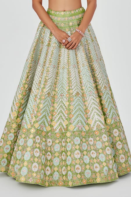 Aisha Rao Green Tissue Sequins, Mirrors, Zari Ziba Embroidered 16 Kali Bridal Lehenga Set Online at Aza Fashions Aisha Rao_Green Tissue Sequins, Mirrors, Zari Ziba Embroidered 16 Kali Bridal Lehenga Set _Online_at_Aza_Fashions
