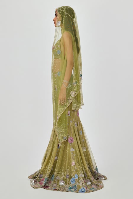 Buy Aisha Rao Green Net Beads, Embroidery, Zarina Floral Embellished Mermaid Skirt Set Online at Aza Fashions Buy_Aisha Rao_Green Net Beads, Embroidery, Zarina Floral Embellished Mermaid Skirt Set _Online_at_Aza_Fashions