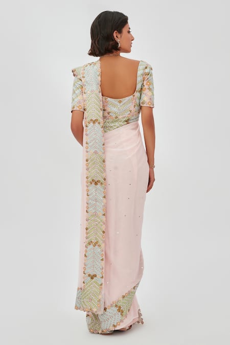 Aisha Rao Fariba Border Embroidered Saree With Blouse 