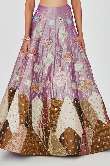 Aisha Rao Purple Tissue Sequins, Sahar Floral Patchwork 10 Kali Bridal Lehenga Set Online at Aza Fashions Aisha Rao_Purple Tissue Sequins, Sahar Floral Patchwork 10 Kali Bridal Lehenga Set _Online_at_Aza_Fashions