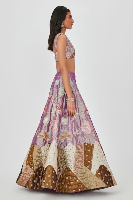 Buy Aisha Rao Purple Tissue Sequins, Sahar Floral Patchwork 10 Kali Bridal Lehenga Set Online at Aza Fashions Buy_Aisha Rao_Purple Tissue Sequins, Sahar Floral Patchwork 10 Kali Bridal Lehenga Set _Online_at_Aza_Fashions