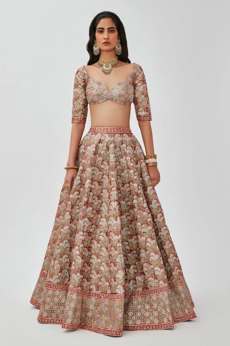 Aisha Rao Floral Applique 12 Kali Bridal Lehenga Set 