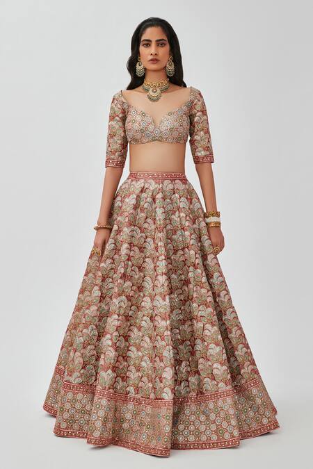 Aisha Rao Brown Tissue Embroidery, Tara Flower Applique 16 Kali Bridal Lehenga Set Online at Aza Fashions Aisha Rao_Brown Tissue Embroidery, Tara Flower Applique 16 Kali Bridal Lehenga Set _Online_at_Aza_Fashions