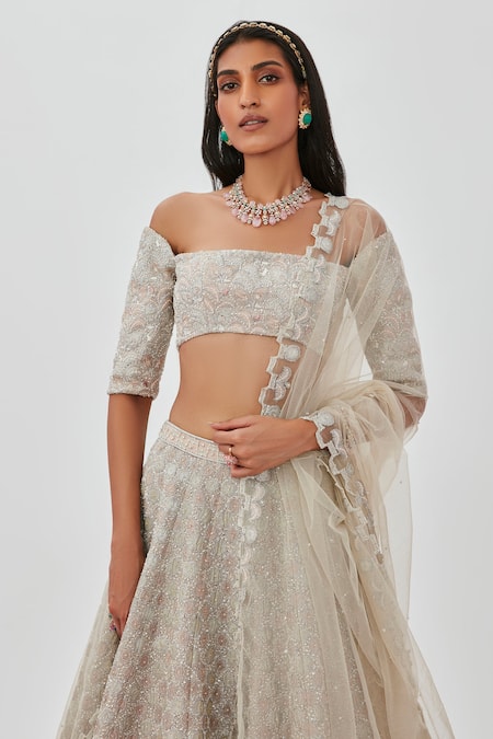 Aisha Rao Silver Net, Tissue Sequins, Zari, Applique, Alya 16 Kali Lehenga Set at Aza Fashions Aisha Rao_Silver Net, Tissue Sequins, Zari, Applique, Alya 16 Kali Lehenga Set _at_Aza_Fashions