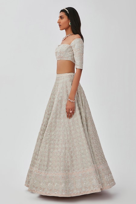 Buy Aisha Rao Silver Net, Tissue Sequins, Applique, Embroidery Floral 12 Kali Lehenga Set Online at Aza Fashions Buy_Aisha Rao_Silver Net, Tissue Sequins, Applique, Embroidery Floral 12 Kali Lehenga Set _Online_at_Aza_Fashions