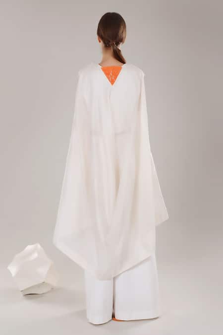 Shop Dhi White Chanderi Silk Embroidery Collared Placement Hand Overlay Jacket at Aza Fashions Shop_Dhi_White Chanderi Silk Embroidery Collared Placement Hand Overlay Jacket _at_Aza_Fashions