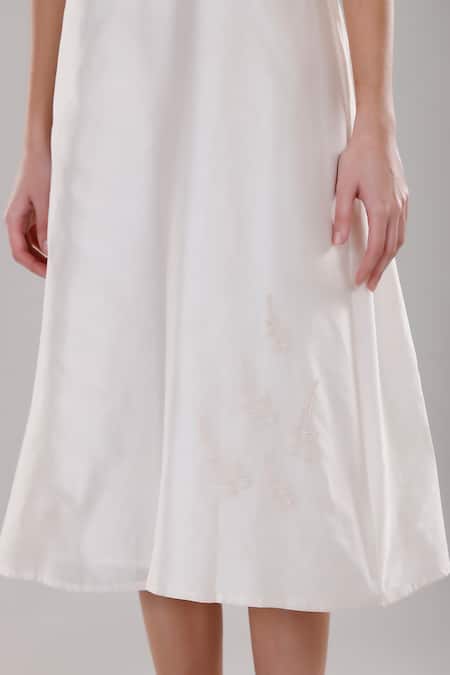Shop_Dhi_White Chanderi Silk Embroidery Round Neck Dress _Online_at_Aza_Fashions