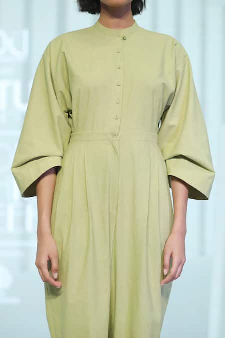 Dhi_Green Cotton Round Neck Soft Jumpsuit _Online_at_Aza_Fashions