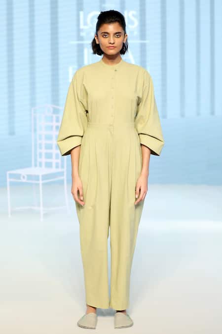 Buy_Dhi_Green Cotton Round Neck Soft Jumpsuit _Online_at_Aza_Fashions