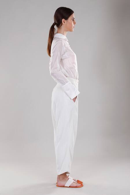 Dhi White Silk Collared Full Sleeve Shirt Online at Aza Fashions Dhi_White Silk Collared Full Sleeve Shirt _Online_at_Aza_Fashions