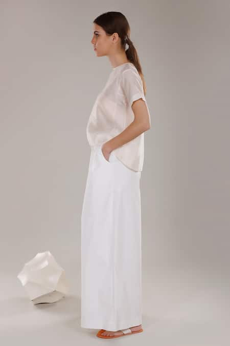 Shop Dhi White Chanderi Silk Round Neck Top at Aza Fashions Shop_Dhi_White Chanderi Silk Round Neck Top _at_Aza_Fashions