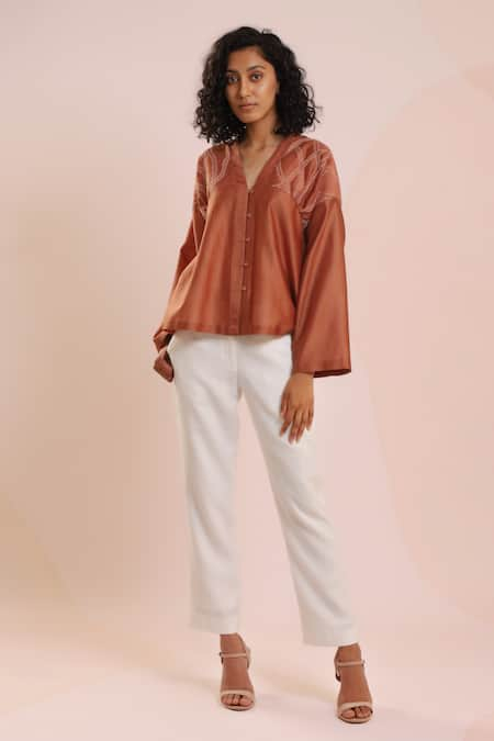 DHI Embroidered Yoke Bell Sleeve Top 