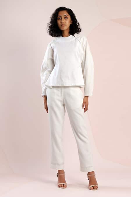 DHI Handloom Cotton Embroidered Sleeve Peplum Top 