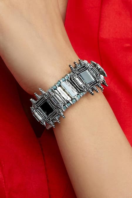 House Of Tuhina Silver Plated Mirror Naaz Embellished Bracelet 