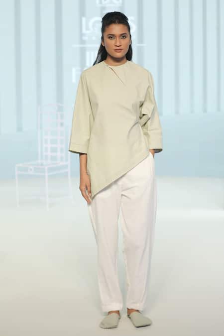 Dhi White Cotton Inverted Pleats Pant 