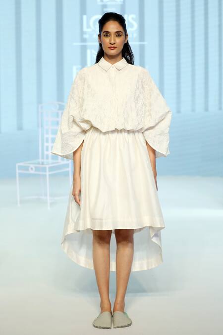 Dhi White Chanderi Silk Embroidery Hand Dress 