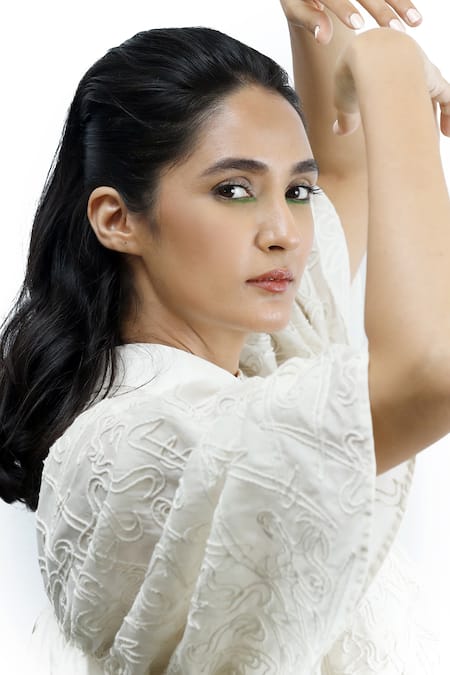 Buy_Dhi_White Chanderi Silk Embroidery Hand Dress _Online_at_Aza_Fashions