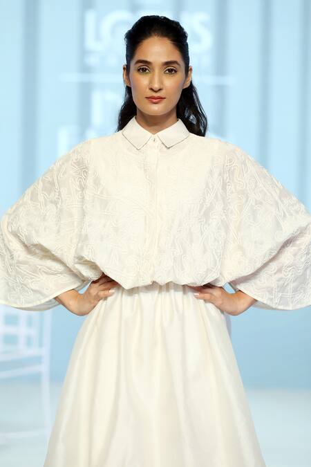 Shop_Dhi_White Chanderi Silk Embroidery Hand Dress _Online_at_Aza_Fashions